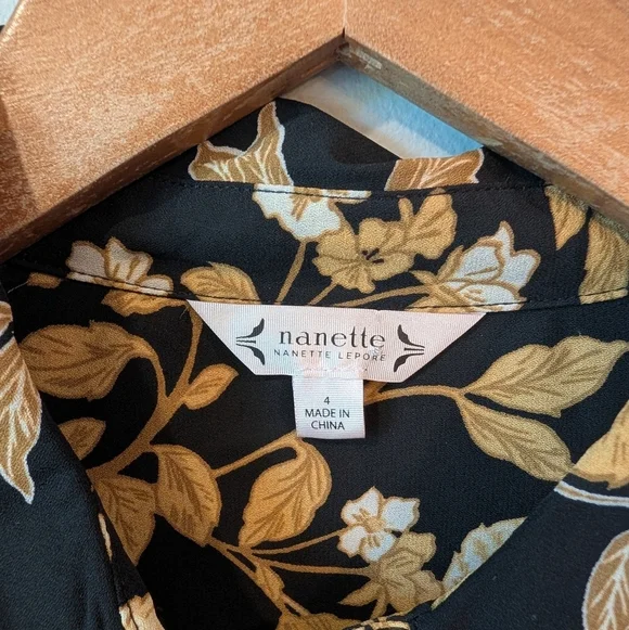 Nanette Lepore Elegant Black and Gold Floral Dress Sz 4 - Picture 2 of 10
